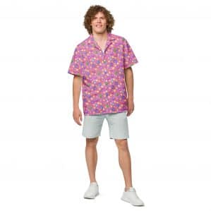 pink button-up shirt with game night design by Adventurer's Table